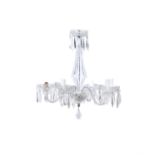 A WATERFORD CUT GLASS SIX BRANCH CHANDELIER, decorated with icicle drops and diamond cutting