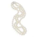 A CULTURED PEARL NECKLACE, composed of two rows of graduated cultured pearls measuring from 7.