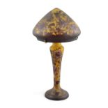 A GALLÉ STYLE CAMEO GLASS TABLE LAMP AND SHADE Decorated with scrolling floral pattern,