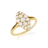 A DIAMOND DRESS RING, the marquise plaque pavé-set with old brilliant-cut diamonds, mounted in gold,
