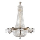 A NEAR PAIR OF GILTMETAL AND CUT GLASS 'BASKET' CHANDELIERS of circular design with