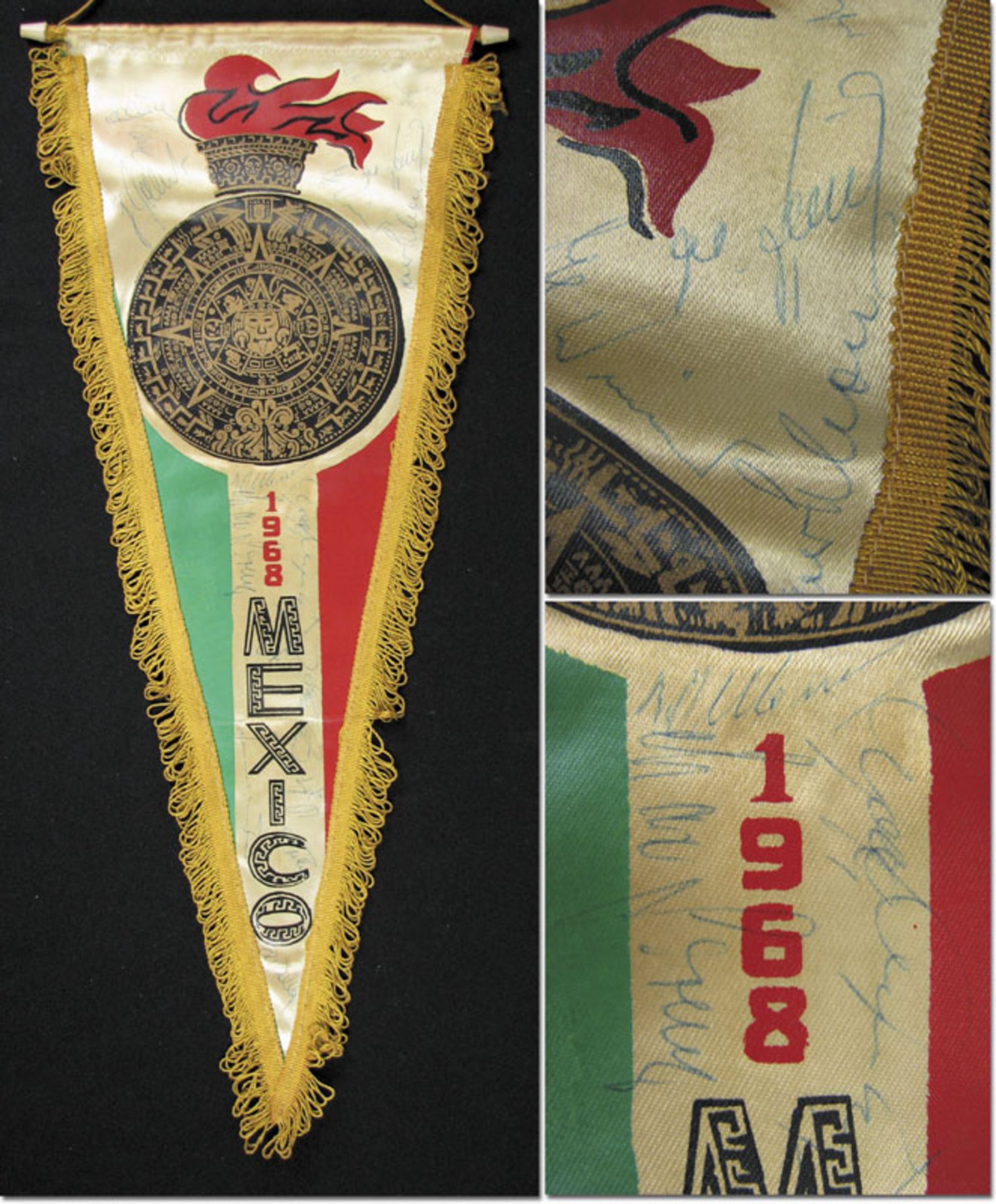 Olympic games 1968 soccer pennant autographs - 