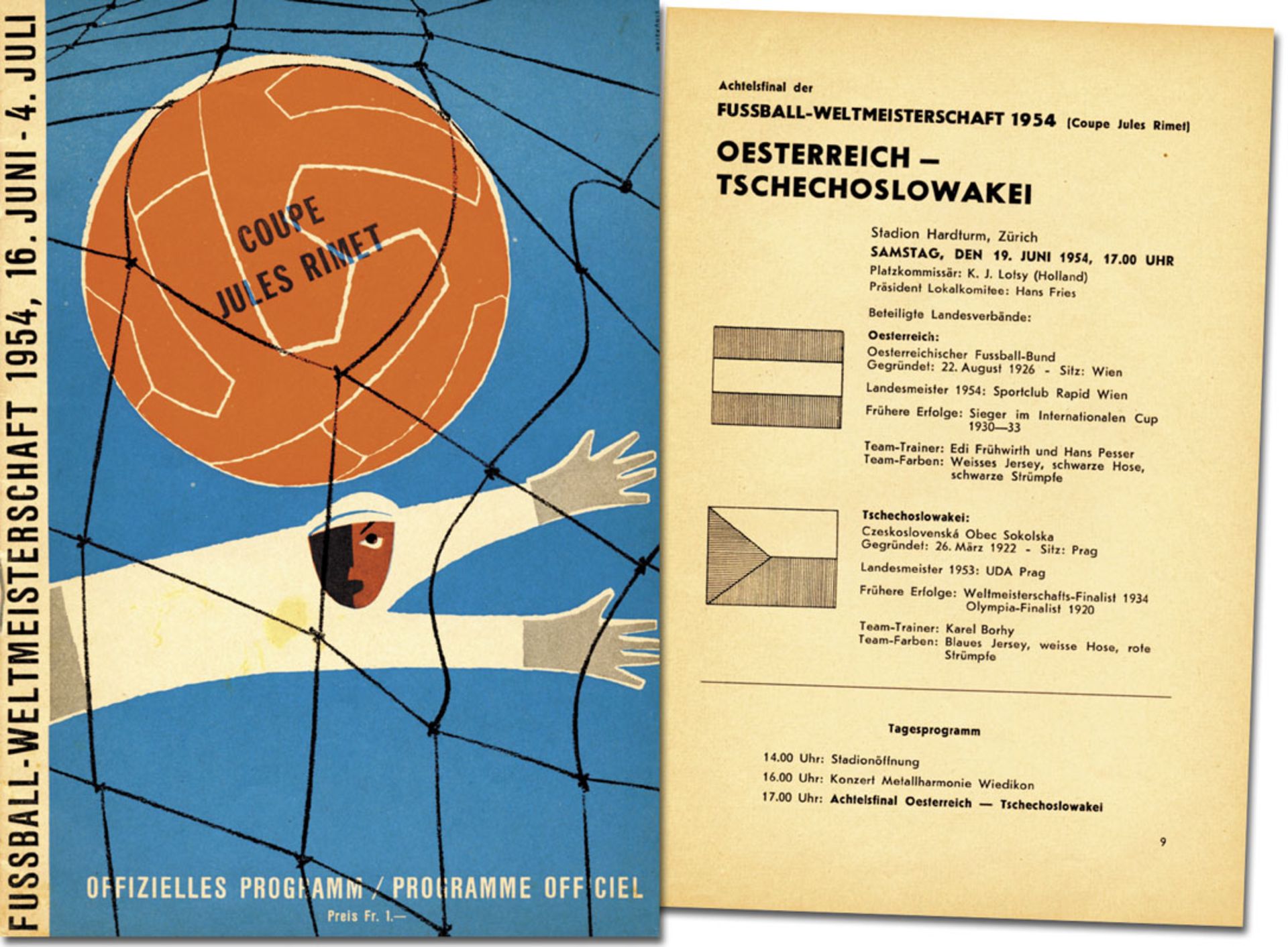 Programm WM 1954 - Fussball-Weltmeisterschaft 1954, 19.Juni 1954. Achtelfinale Österreich -