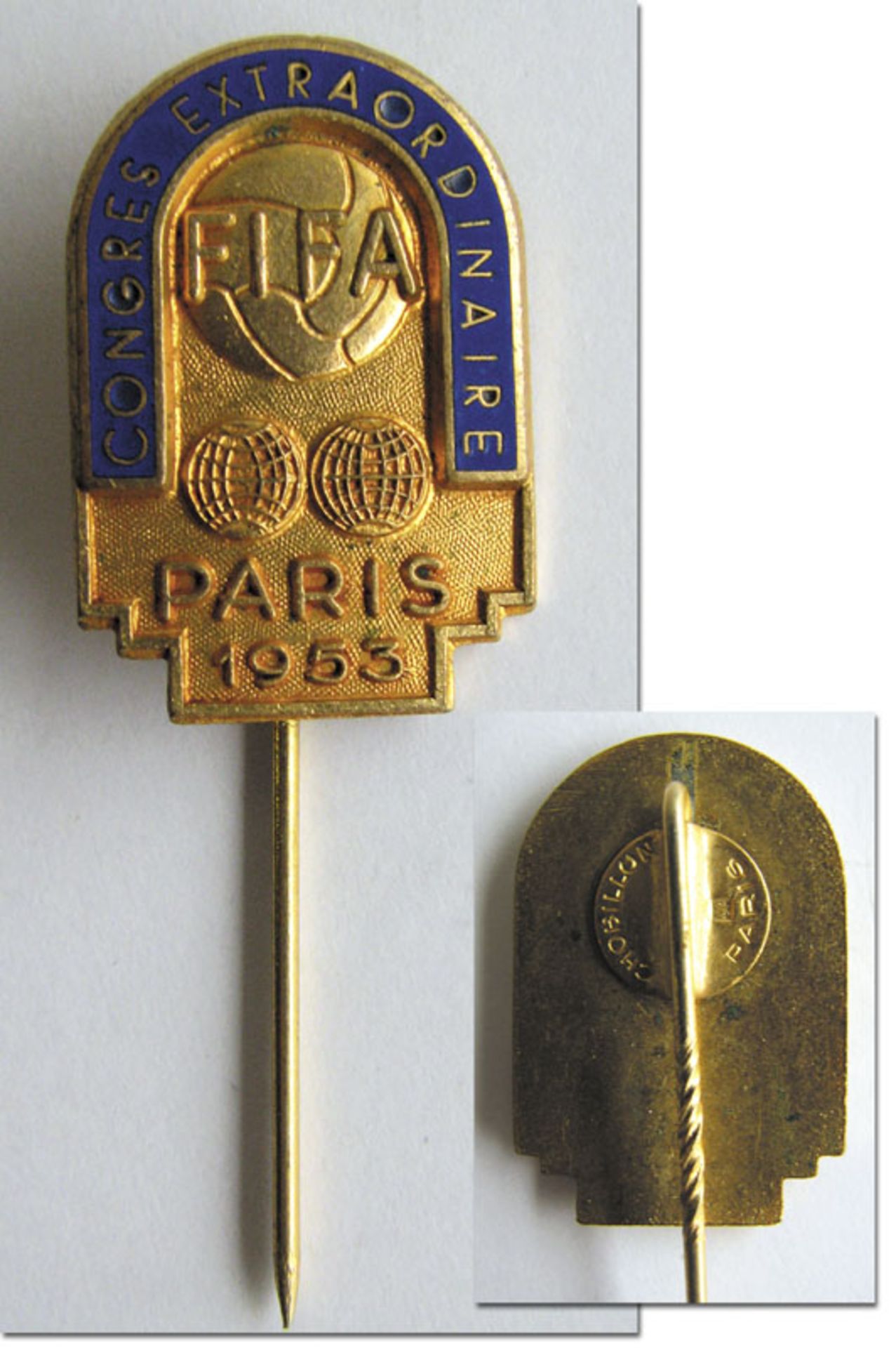 FIFA Congress Participation Badge Paris 1953 - "Congres Extraordinary FIFA Paris 1953", Bronze, gilt