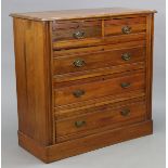 A late Victorian walnut chest, fitted two short & three long graduated drawers with brass swing