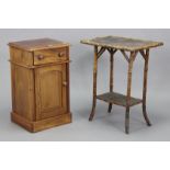 A Victorian mahogany bedside cabinet, 16½” wide x 27¾” high; & a bamboo rectangular two-tier