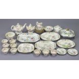 Eight items of Copeland’s late Spode dinnerware with bright-coloured floral & pheasant decoration; &