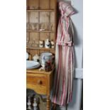 A pair of Laura Ashley pink, cream, & white striped lined & interlined cotton curtains, 84” drop x