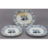 A mid-19th century Ridgway & Co. blue & white floral decorated meat plate, 21½” x 18”; & a ditto