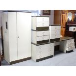 A Stag white-finish & natural wood six-piece bedroom suite comprising a wardrobe, dressing table,
