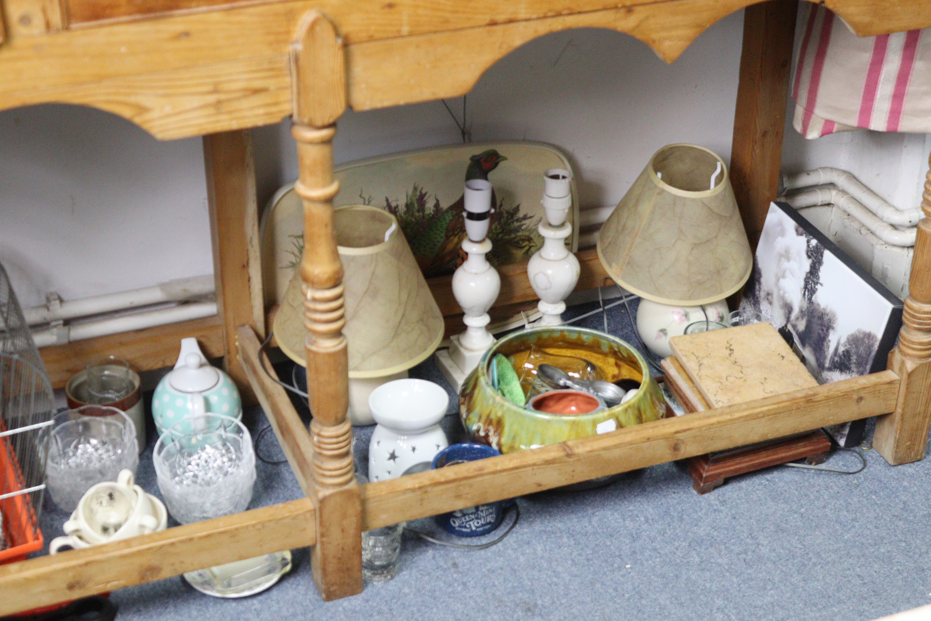 Three table lamps; a birdcage; various items of decorative china & pottery; & sundry other items. - Image 2 of 4