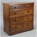 A Victorian mahogany chest, fitted two short & three long graduated drawers with turned knob