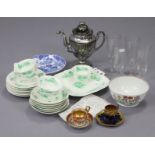 A late Victorian eighteen-piece part china tea service of white ground & with green transfer-printed