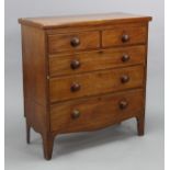 A Victorian mahogany small chest fitted two short & three long graduated drawers with turned knob