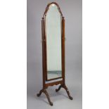 A mahogany rectangular cheval mirror on square supports & splay legs, 16¾” wide x 62½” high.
