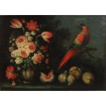 Follower of GIOVANNI QUINSA (Italian, active mid-17th century) A still life with flowers, fruit &
