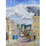 ALAN BROUGHTON (British, 20th century) A view of Bath looking down Lansdown Road, titled “Entrada