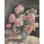 BEATRICE M. JOHNSON (1906-2000) A still life of roses, Signed lower right, Oil on canvas: 20” x 16”,