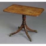 A late 18th century mahogany pedestal table with rectangular crossbanded top, on vase-turned