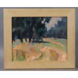 ENGLISH SCHOOL, 20th century, An abstract landscape study, signed “J W” lower left; Oil on board:
