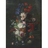 JAN VAN DOUST (20th century) A still life of flowers in a vase, a bird’s nest & eggs; Oil on canvas: