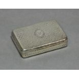 A Geroge IV silver rectangular snuff box with all-over engraved basket-weave design, 2.?” wide;