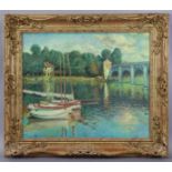 FRENCH SCHOOL, 20th century “The Bridge At Argenteuil After Claude Monet”, Oil on canvas: 20” x 24”,