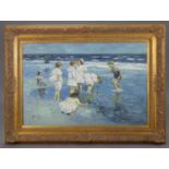 Style of EDWARD HENRY POTTHAST; 20th century English School; Children at play on the beach. Oil on