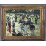 After HENRI-JULIEN DUMONT (1859-1921); 20th century English School: The Paddock at Longchamp; Oil on