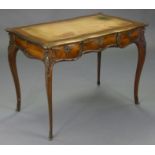 A Louis XVI style kingwood small bureau-plat or writing table, with satinwood inlay & rococo-style