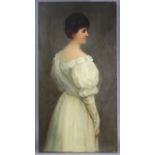 JOHN SHIRLEY FOX (1860-1939). Portrait of a lady standing, three-quarter length, wearing white