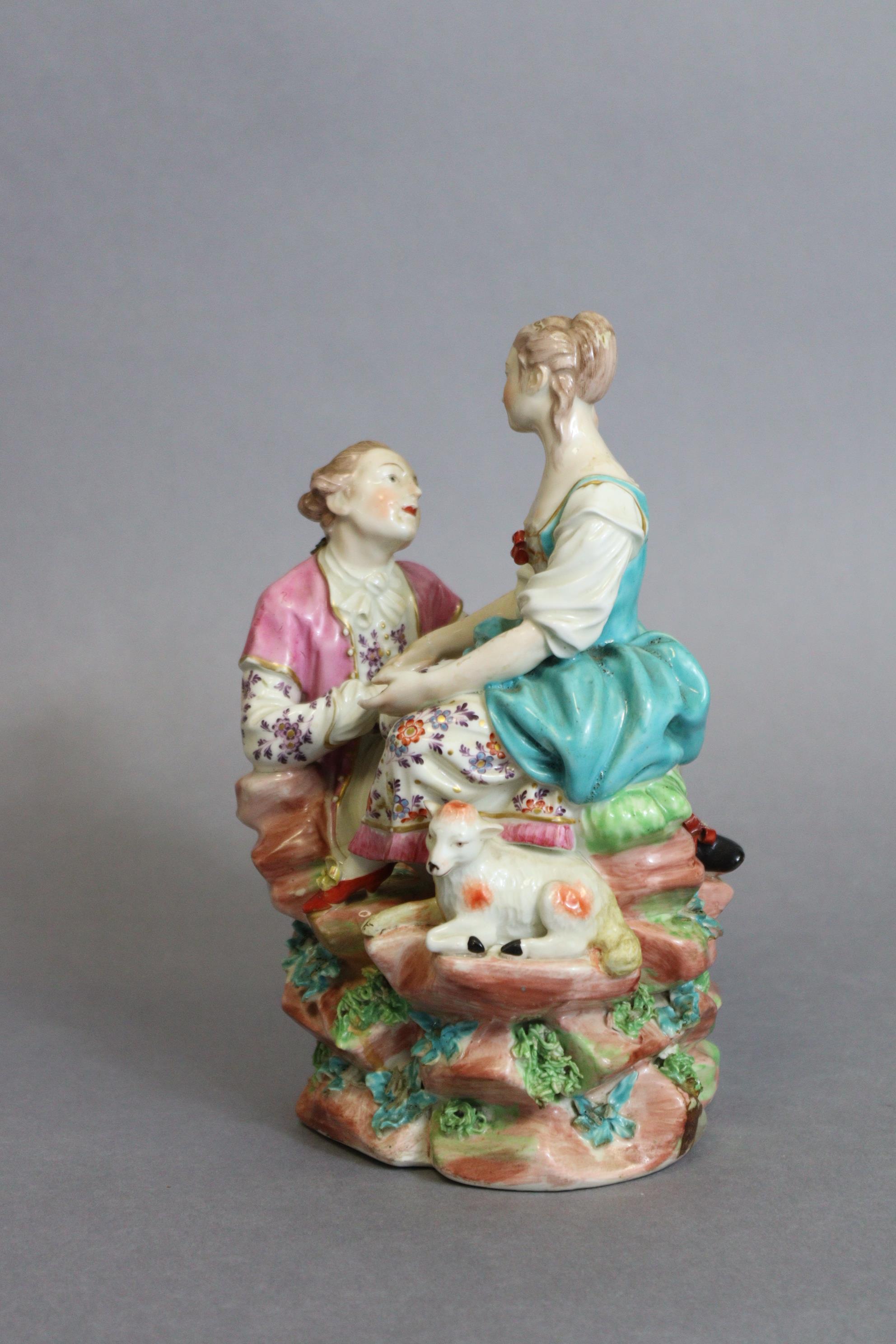 A Derby porcelain figure group “La Bergere des Alpes”, after the model by Etienne Falconet, - Image 3 of 6