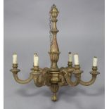 A Louis XV style carved giltwood six-branch chandelier, 24.5” wide x 26” high.