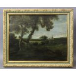 ENGLISH SCHOOL, late 18th/early 19th century. A rural landscape with figure to the fore, a church in