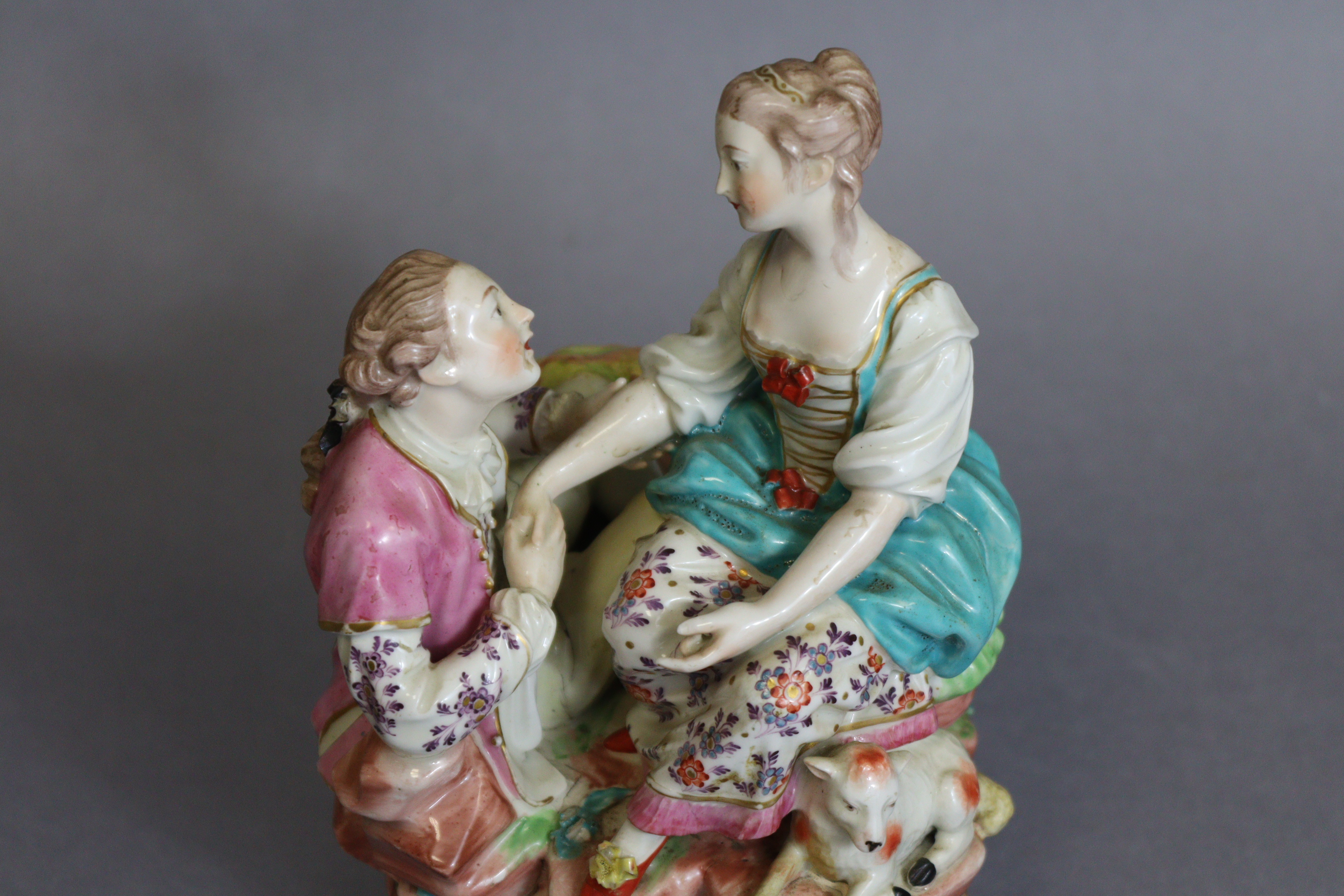 A Derby porcelain figure group “La Bergere des Alpes”, after the model by Etienne Falconet, - Image 2 of 6