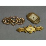 A late Victorian 15ct gold hollow-work bar brooch set small diamond, 1¾” long, Chester 1899; a 9ct