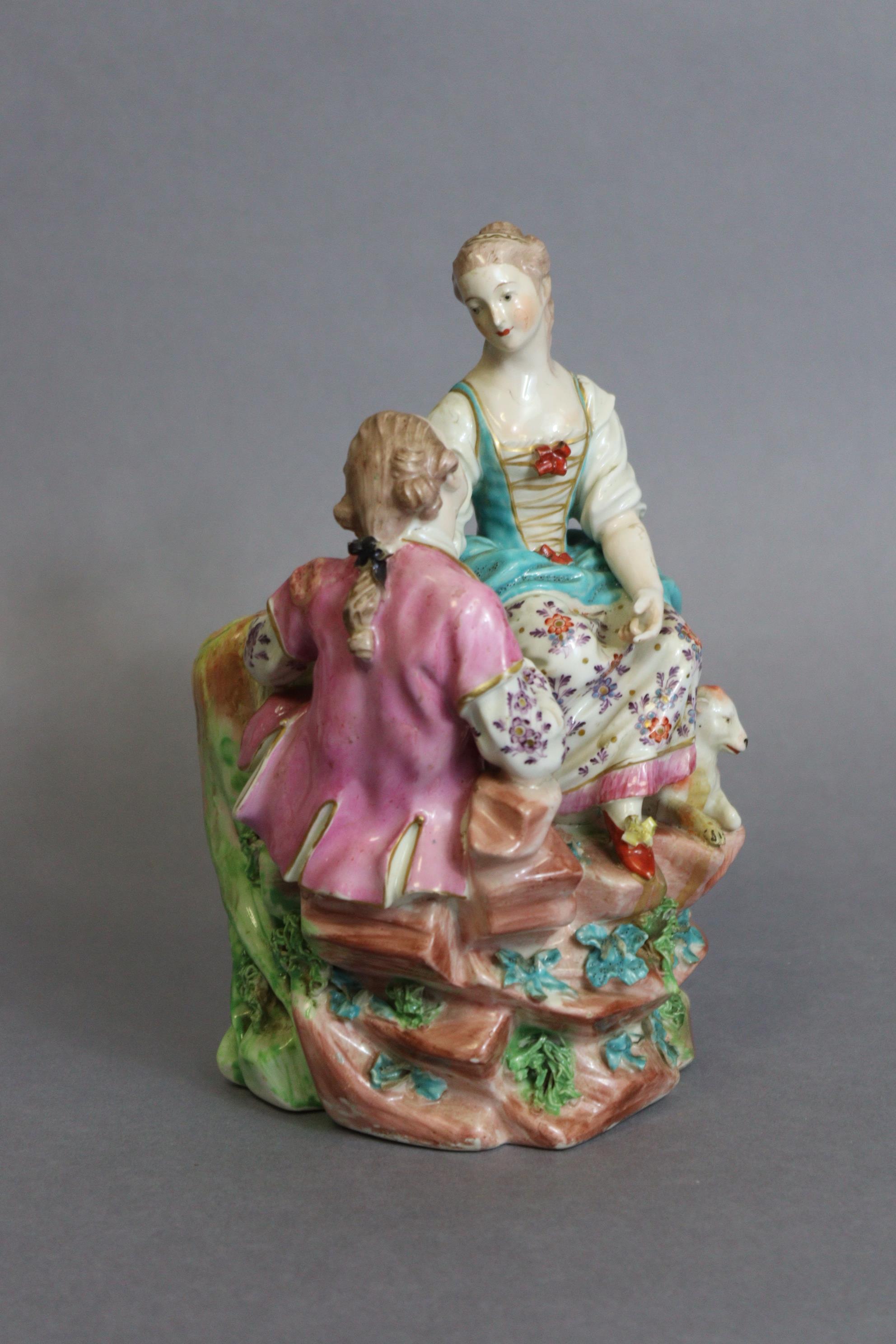 A Derby porcelain figure group “La Bergere des Alpes”, after the model by Etienne Falconet, - Image 5 of 6