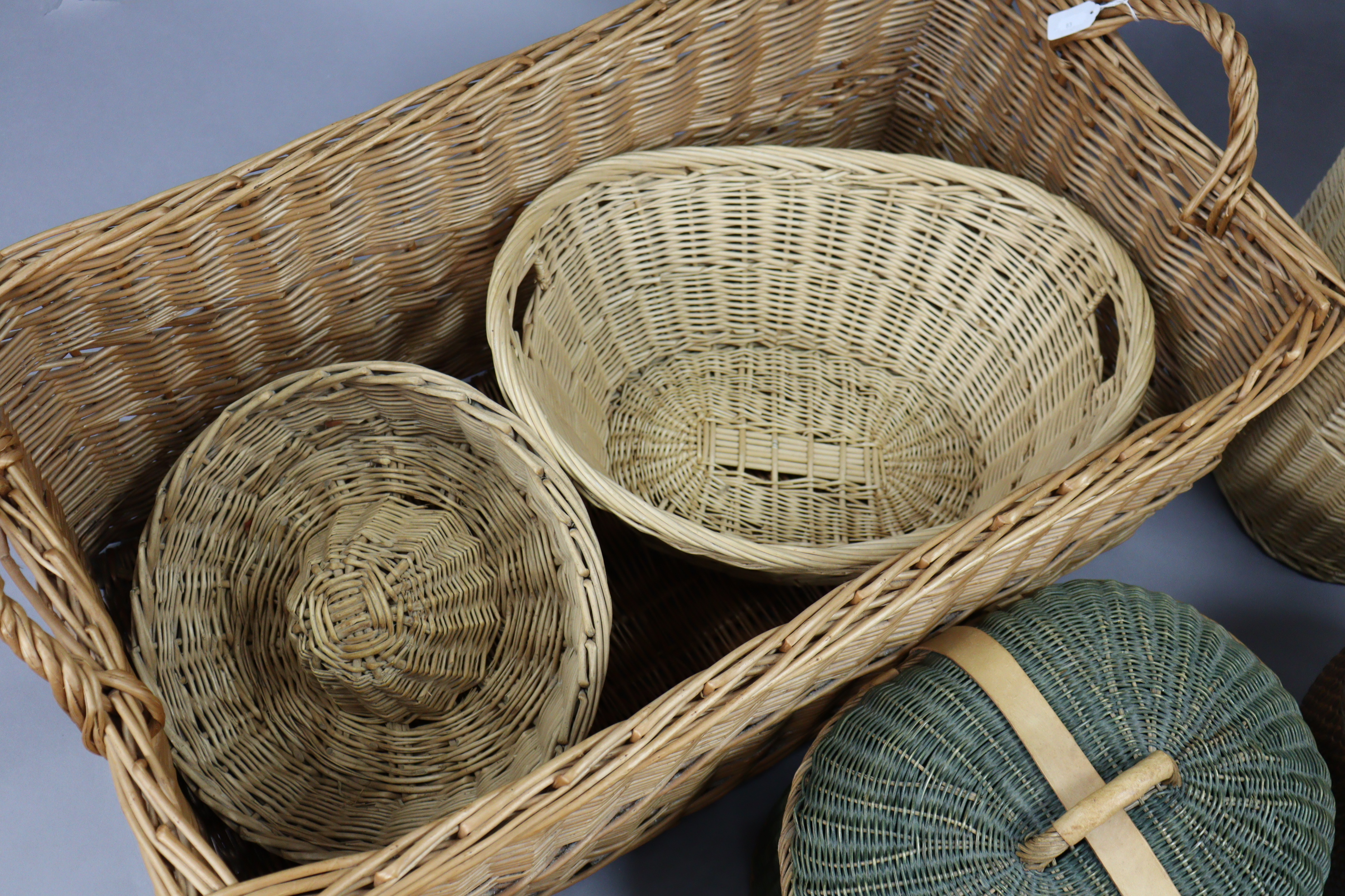 A large wicker rectangular two-handled laundry basket, 40” wide; together with various other - Image 3 of 5