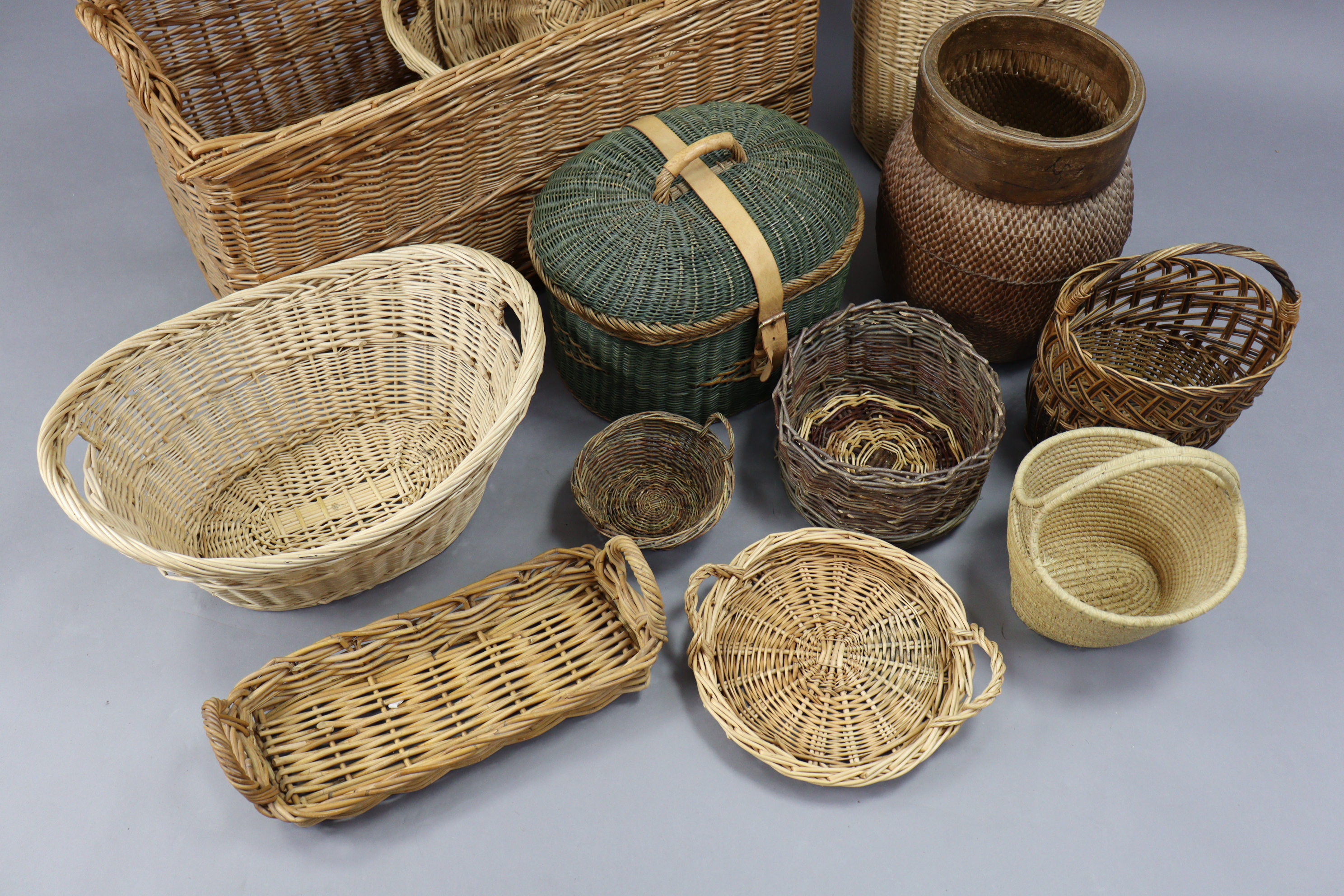 A large wicker rectangular two-handled laundry basket, 40” wide; together with various other - Image 4 of 5