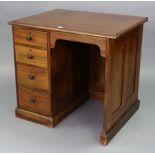 A late Victorian mahogany small knee-hole desk fitted four long graduated drawers to the left-hand
