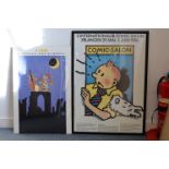 Various decorative pictures & prints including modern re-printed framed jazz posters, cartoons &