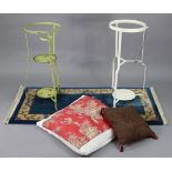 Two metal jug & basin stands (one white, the other pale green); together with two modern rugs; & two