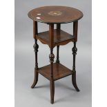 A 19th century inlaid-rosewood circular occasional table on four turned legs with an open undertier,