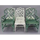 A matched set of six faux bamboo 'Chinese Chippendale'-style conservatory chairs, the four white-pai