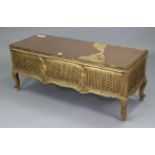 A continental-style gilt painted wooden-frame rectangular box-top low coffee table inset mirror
