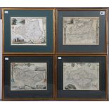 Four 19th century hand-coloured maps “Durham”, “Isle of Wight”, “Kent”, & “Surrey”, 8” x 10”, each