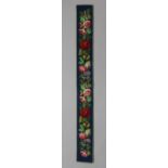 A needlework floral embroidered bell-pull, 48” x 5¼”; & a silk floral embroidered scroll, 37” x
