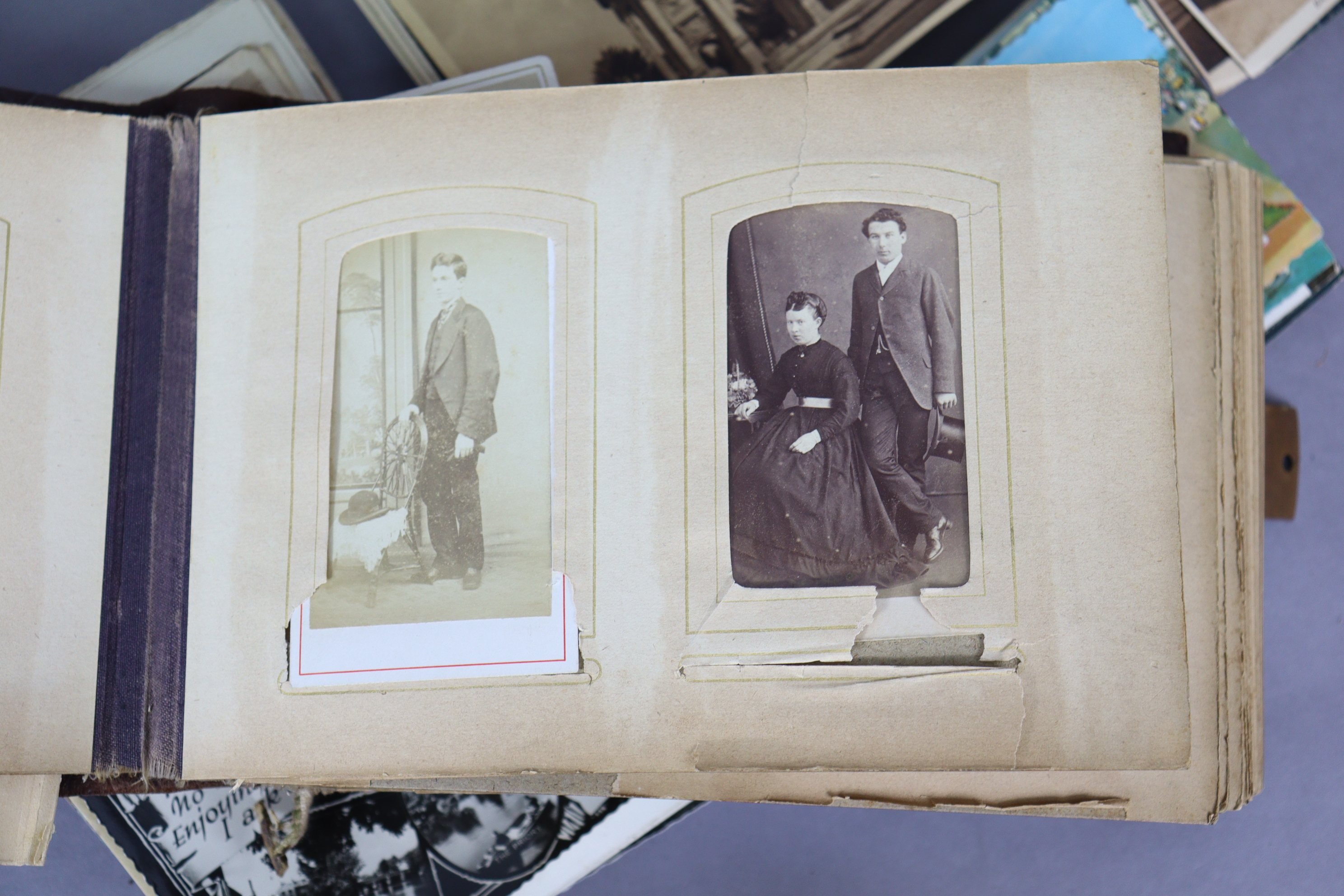 A late Victorian leather-bound family photograph album containing ninety-four portraits; together - Image 2 of 7