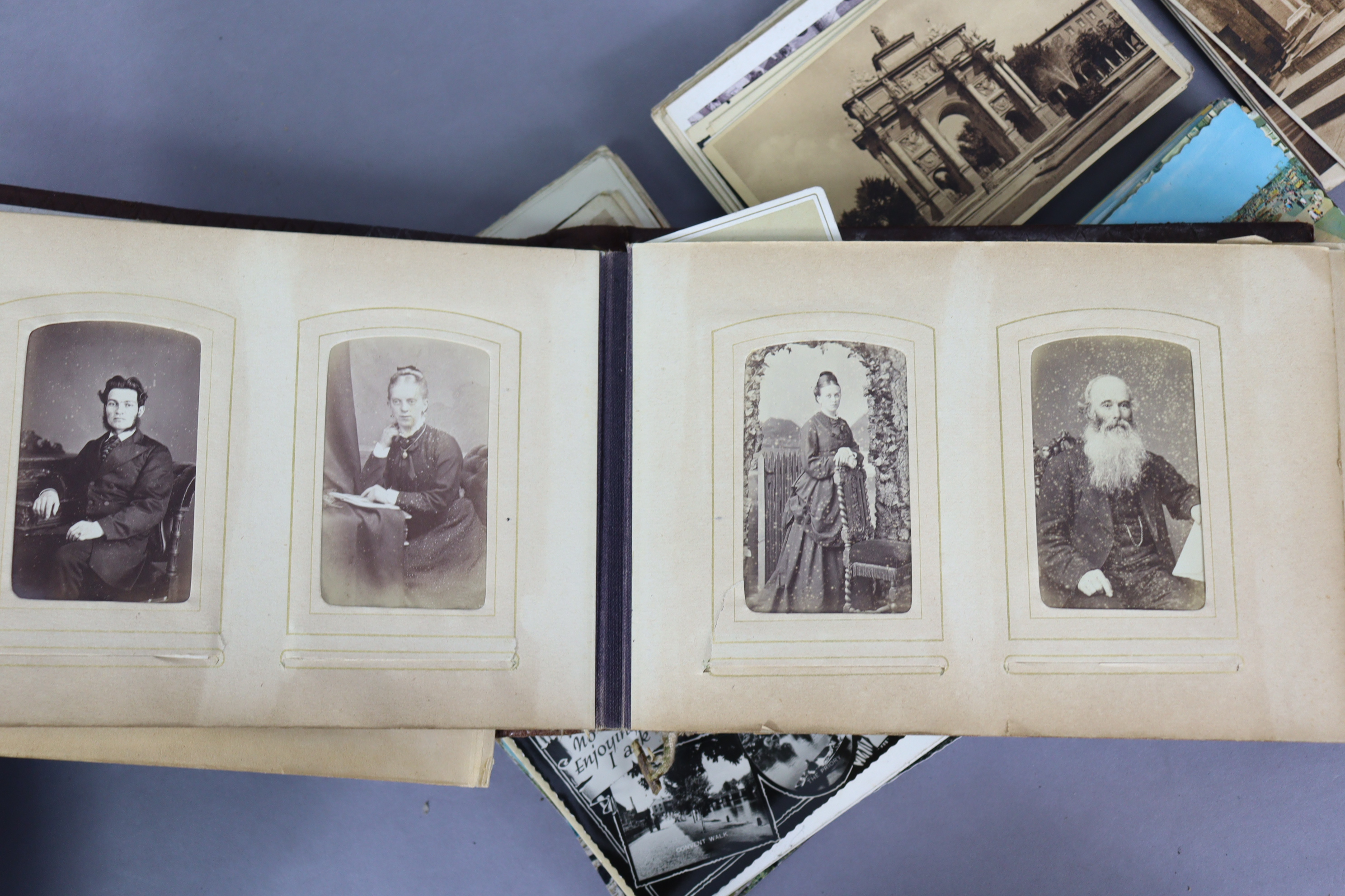 A late Victorian leather-bound family photograph album containing ninety-four portraits; together - Image 4 of 7