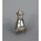 A George V silver sugar sifter of ovoid form & on three short cabriole legs, 5½” high, Birmingham